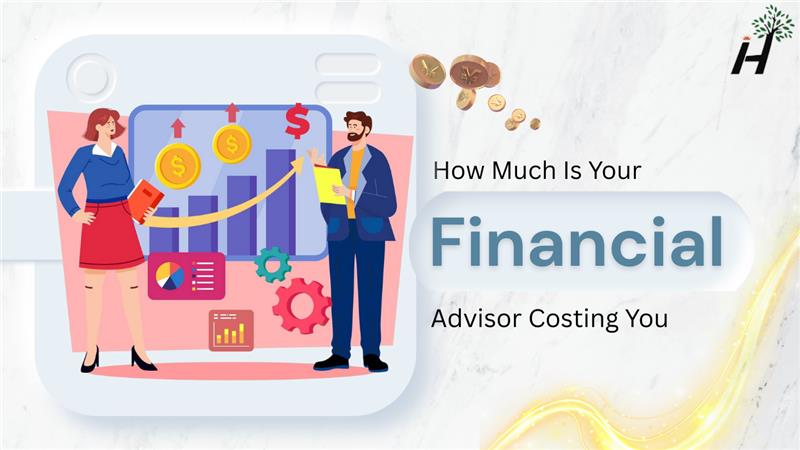 Illustration of two professionals analyzing financial charts with rising graphs and dollar signs, representing the cost of a financial advisor.