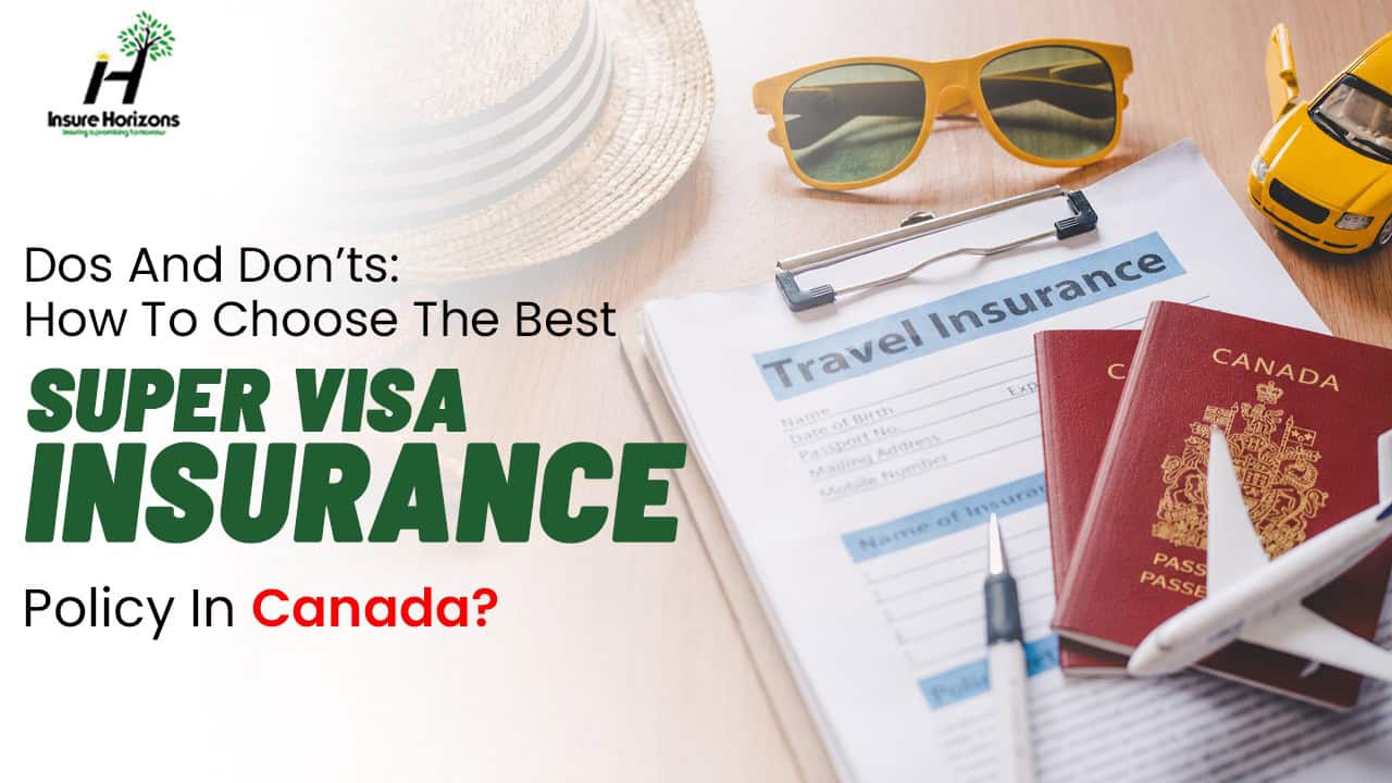 Travel insurance documents with sunglasses, passport, and toy car on table.