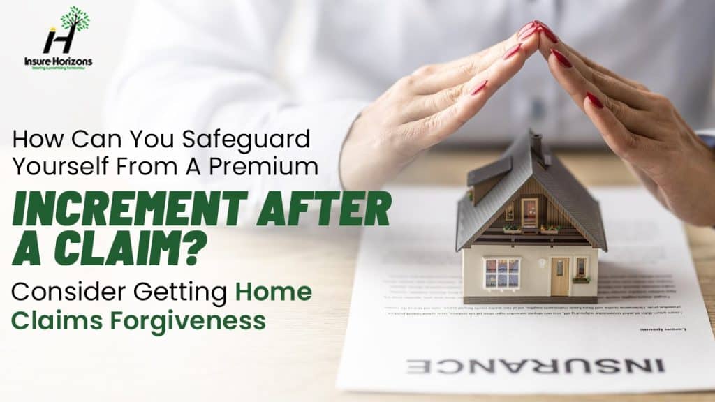 Hands holding a small house model over insurance documents for home claims forgiveness.