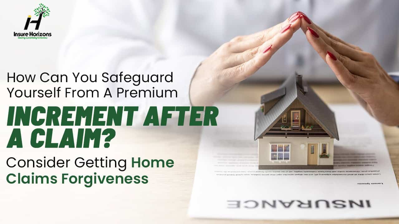 Hands holding a small house model over insurance documents for home claims forgiveness.