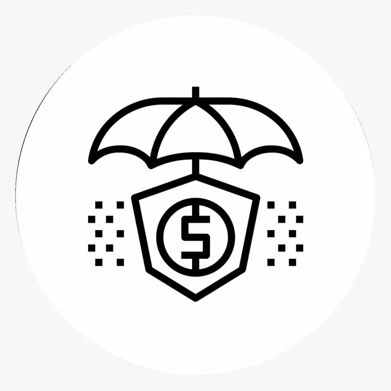 Insurance protection concept with umbrella, shield, and dollar sign.